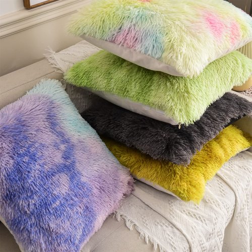Aimuan Home Decor Luxury Series Plush Shaggy Pillow Shams Super Soft Velvet Style Tie Dye Artificial Fur Throw Pillow Case Cushion Cover for Sofa/Bed/Living Room Ombre Set of 2Pcs Purple, 17.7"x17.7"