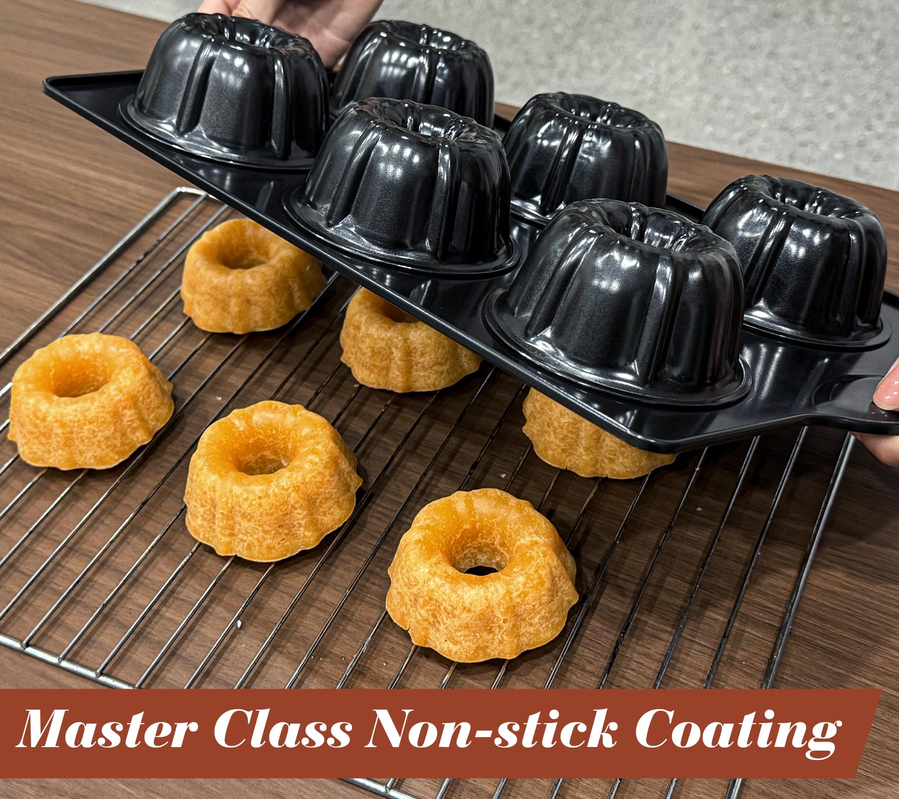 Webake Mini Fluted Cake Pan for Baking, Nonstick 3.5" Small Fluted Cake Pans Heavy Gauge Carbon Steel, 6-Cavity