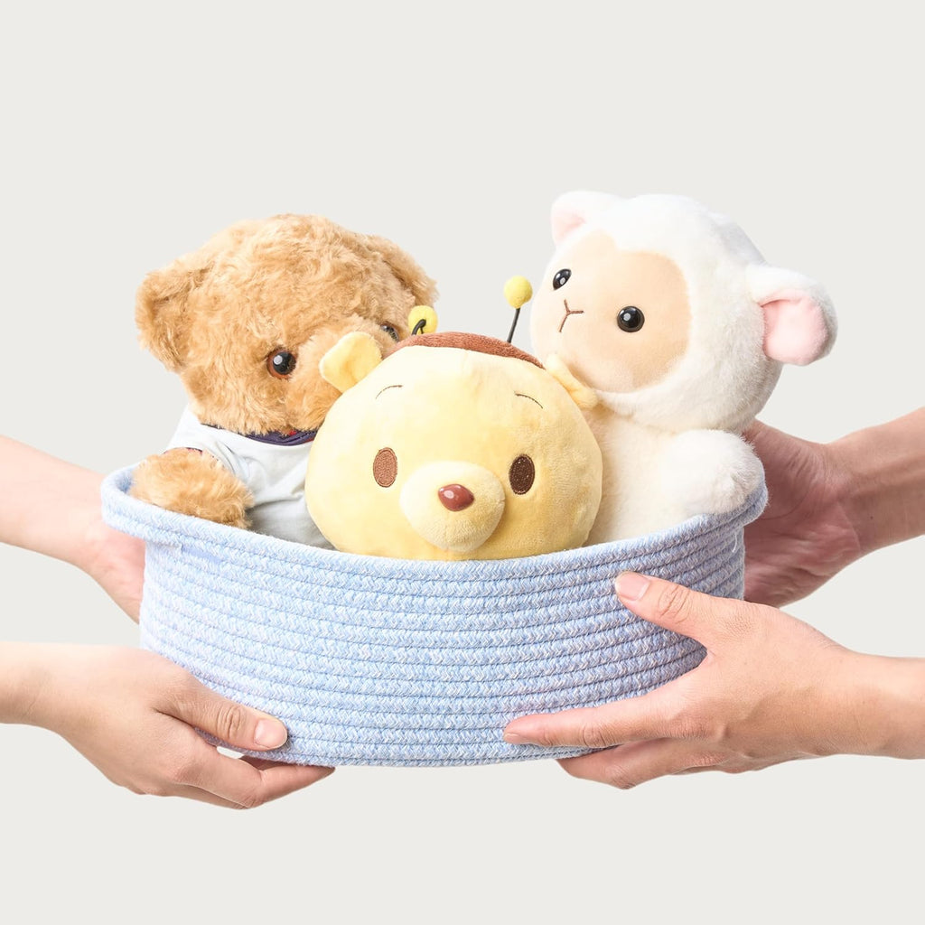 Small Woven Easter Basket by [Brand Name] - Decorative Rope Storage Organizer | Gift Bag & Ribbon Included, 12"x8"x5", Blue