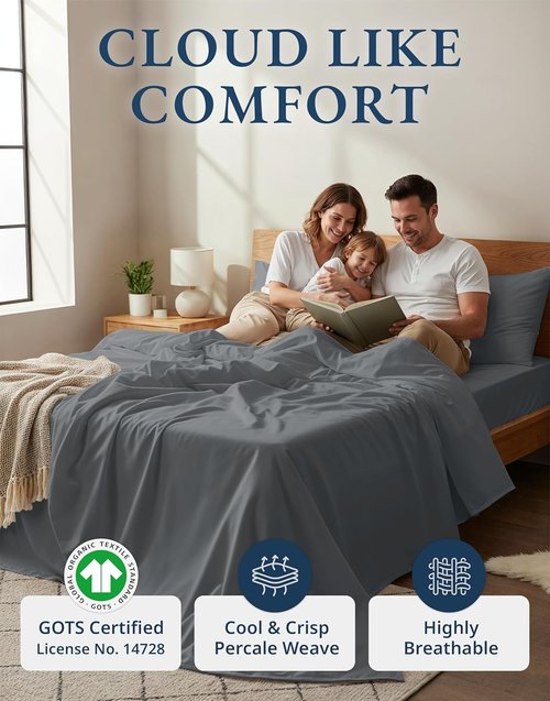 LANE LINEN 100% Organic Cotton California King Sheets Set - Fully Elasticized & Machine Washable | Charcoal