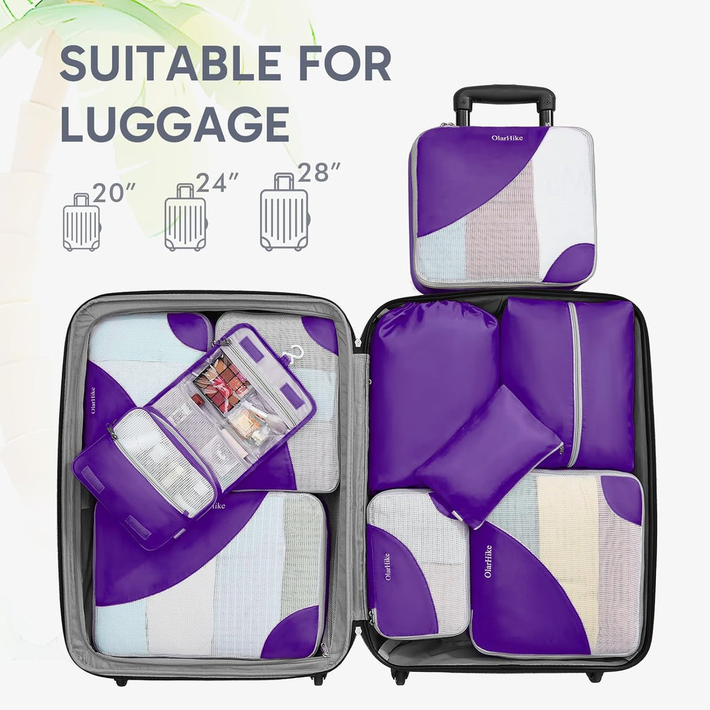 OlarHike Packing Cubes - Durable Travel Organizers with Anti-Tear Stitching | 10-Piece Set in Purple
