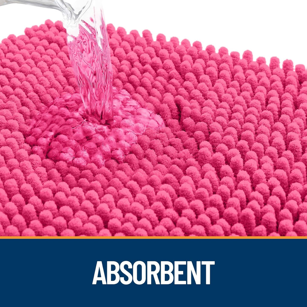 OLANLY Dog Door Mat - Absorbent Non-Slip Chenille Mat for Muddy Paws | 47x17, Quick Dry, Hot Pink