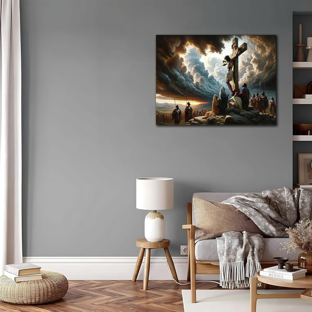Yaneiro Framed Jesus Canvas Wall Art - Good Friday Christian Decor | 12x16 Inch Cross Print for Home & Church