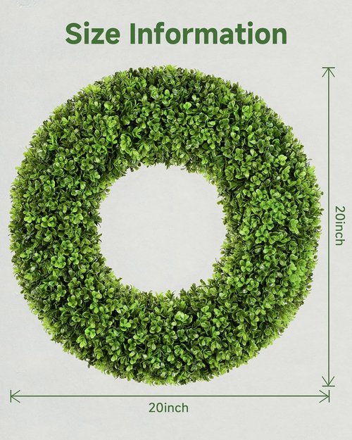 DDHS 20'' Boxwood Wreath - Artificial Spring Decor for Year-Round Indoor/Outdoor Use | Green