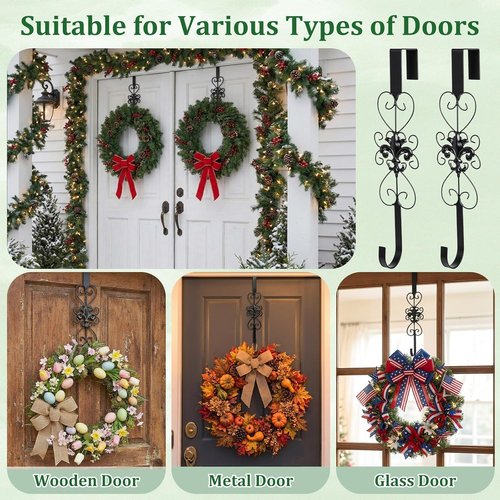 Elegant Black Wreath Hanger by [Brand Name] - Heavy Duty Metal Hook for 15.5 Inch Wreaths | Indoor & Outdoor Decor
