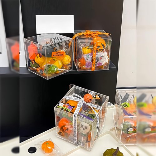 KissYou Acrylic Box 12 Packs Clear Box with Lid Acrylic Candy Boxes Transparent Display Square Cube Jewelry Storage Contanier Valentine's Day Decorative Boxes