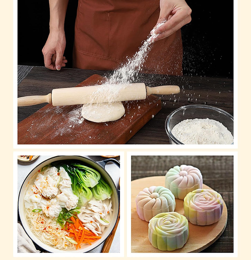 Skiennix 13.8 Inch Wooden Rolling Pin - Perfect for Kneading Dough for Bread, Pizza & Cookies