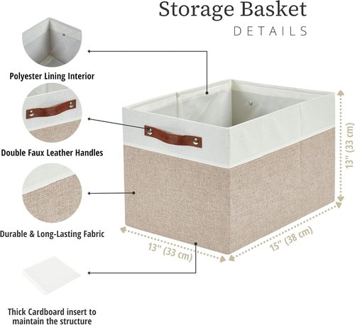 DECOMOMO Kallax Storage Cubes - 13x15x13 Stylish Bins for Shelf Organization | Beige & White, 3-Pack