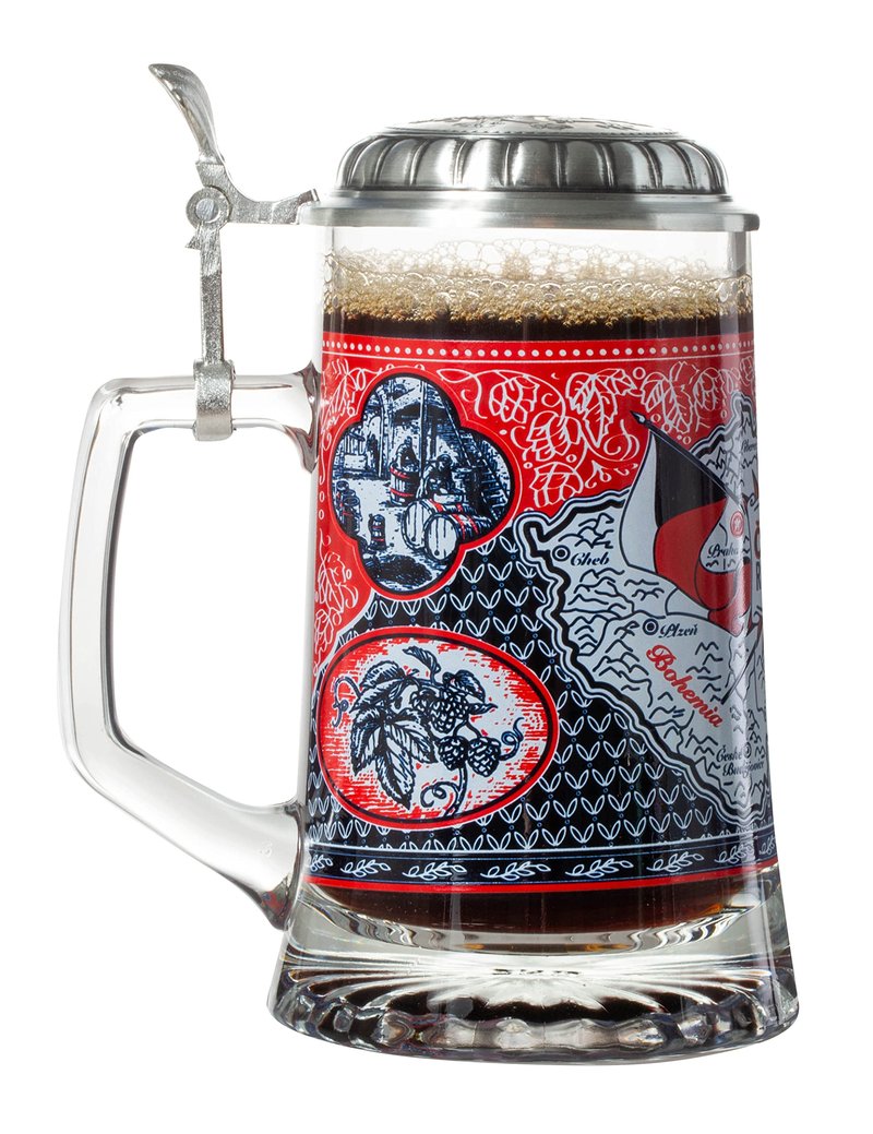 Czech Republik Heritage Flag & Map Glass Beer Stein with Metal Lid and Thumb Lift
