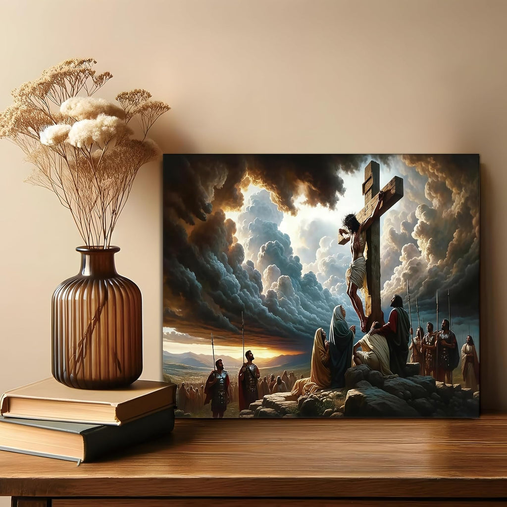 Yaneiro Framed Jesus Canvas Wall Art - Good Friday Christian Decor | 12x16 Inch Cross Print for Home & Church