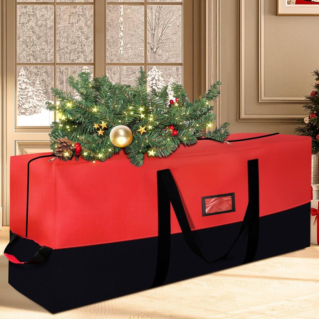 Skiennix Heavy Duty Christmas Tree Storage Bag - Waterproof & Durable for Trees Up to 9ft | Black & Red