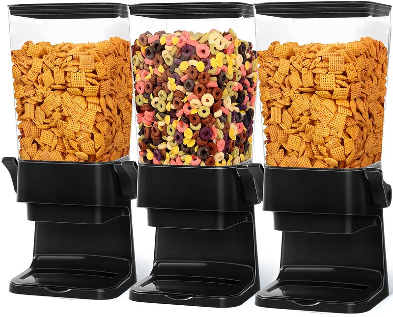 Cereal Dispenser Countertop 3pcs,5.5L Cereal Containers Storage Dispenser for Pantry,Dry Food Storage Rice Containers,Candy Dispenser,Snack Organizer Machine for Grains, Nuts,Oatmeal, Pet Food Black