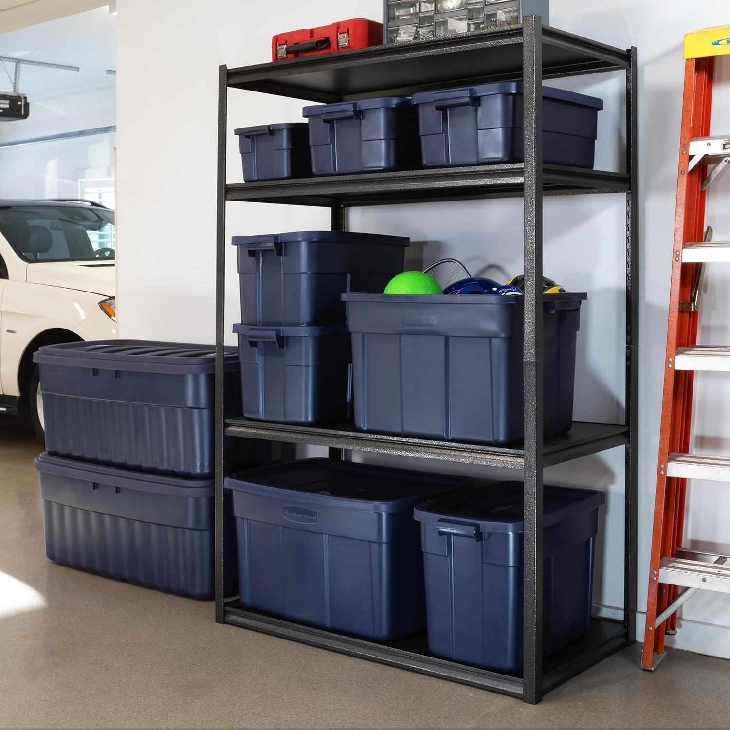 Rubbermaid Roughneck Tote - 18 Gal Stackable Storage Bins | Rugged Plastic, Dark Indigo, 6 Pack