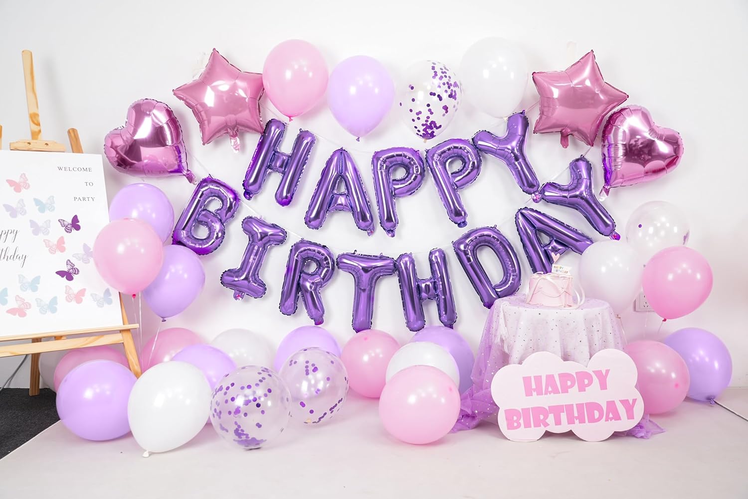 Pink Purple Birthday Decorations | Regine Switzerland Happy Birthday Balloon Banner & Confetti Balloons