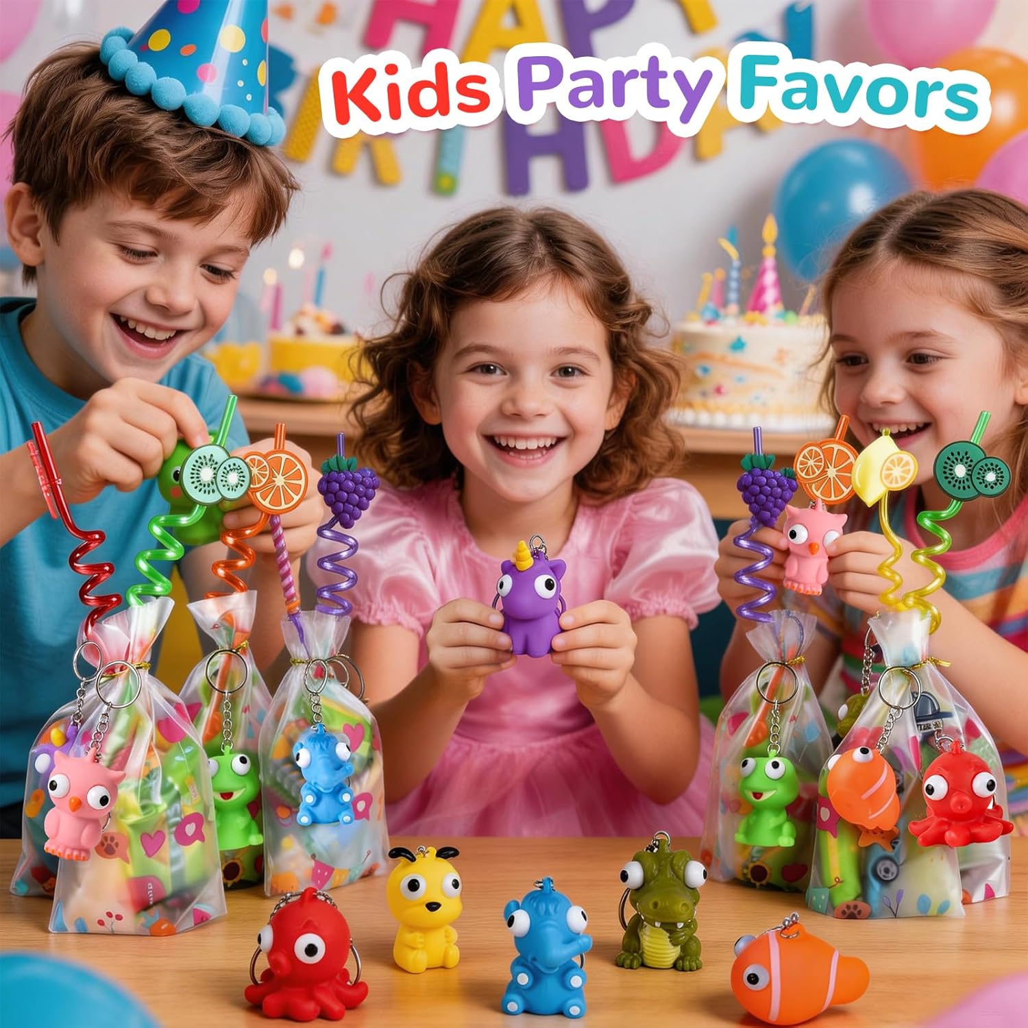 Squishy Toys | 32 Packs Popping Eyes Animal Keychains - Fun Fidget Party Favors for Kids