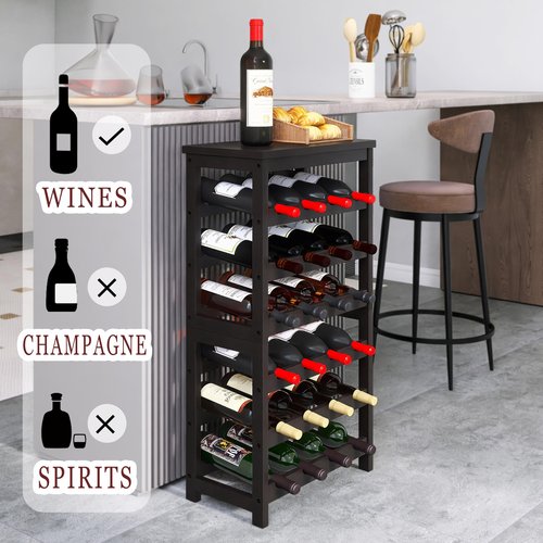 STELLSTAR 24 Bottle Wine Rack Freestanding Floor, 6 Tier Wine Display Storage Shelves with Tabletop, Bamboo Wine Bottle Holder Stand with Wave Bars for Kitchen Dining Room Pantry, Black