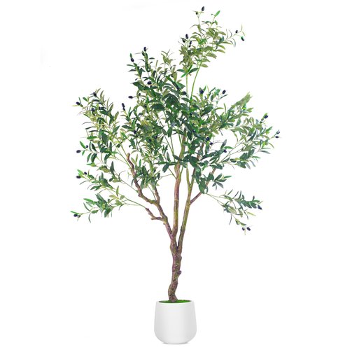 BLATOMIC Olive Trees Artificial Indoor, 6FT Tall Faux Olive Tree with White Tall Planter, Artificial Plants with Natural Wood Trunk and Lifelike Fruits, Large Olive Plants for Home Office Decor