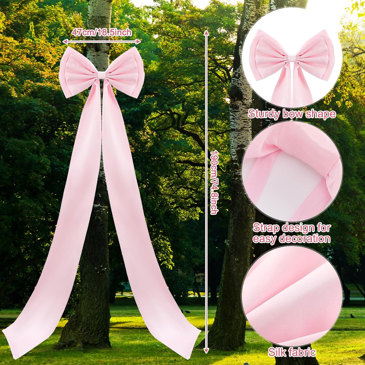 Wavwavw Giant Pink Bow Decor - Oversized 75x18 Inch Ribbon Tie for Baby Shower & Party Backdrop