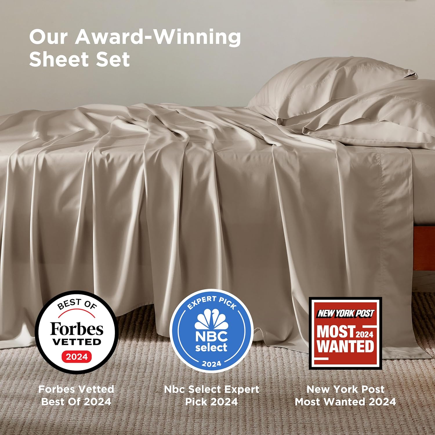 Bedsure Cooling California King Sheet Set - Breathable Rayon from Bamboo, Deep Pocket, Soft & Silky in Simply Taupe