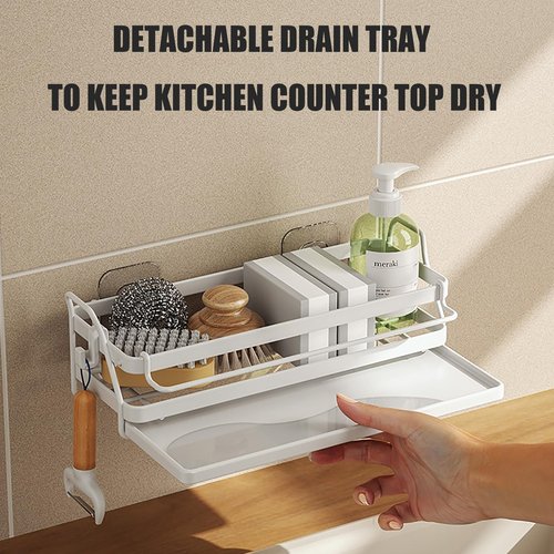 ASYEHJNR Sponge Holder Wall Mount Kitchen Sink Organizer, Dish Sponge Holder with Divider, Kitchen Sink Caddy, Sink Accessories-White