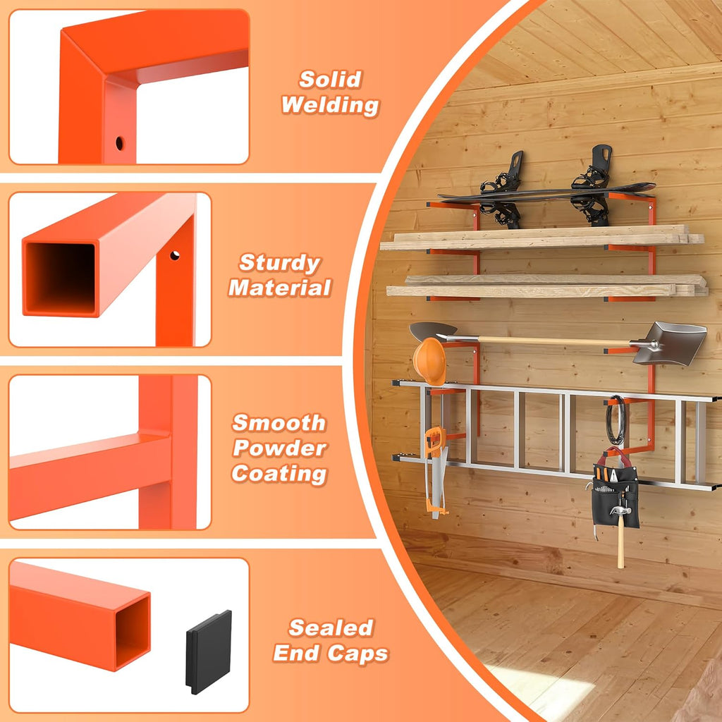 Ultrawall Lumber Storage Rack - Heavy-Duty Wall-Mounted Wood Organizer | Holds 220 LBS Per Level (Pack of 2, Orange)