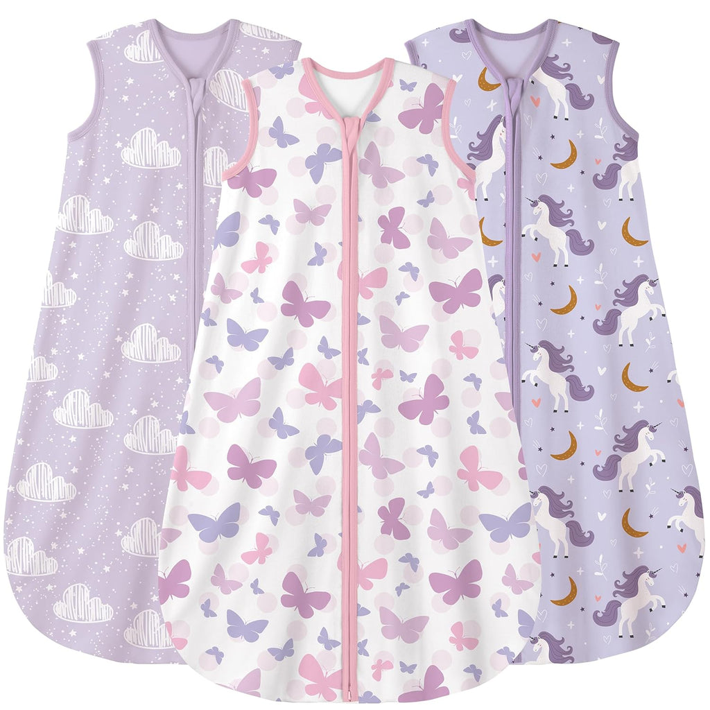 Yoofoss Baby Sleep Sack | 100% Organic Cotton Wearable Blanket for 0-6 Months | 2-Way Zipper, 3 Pack