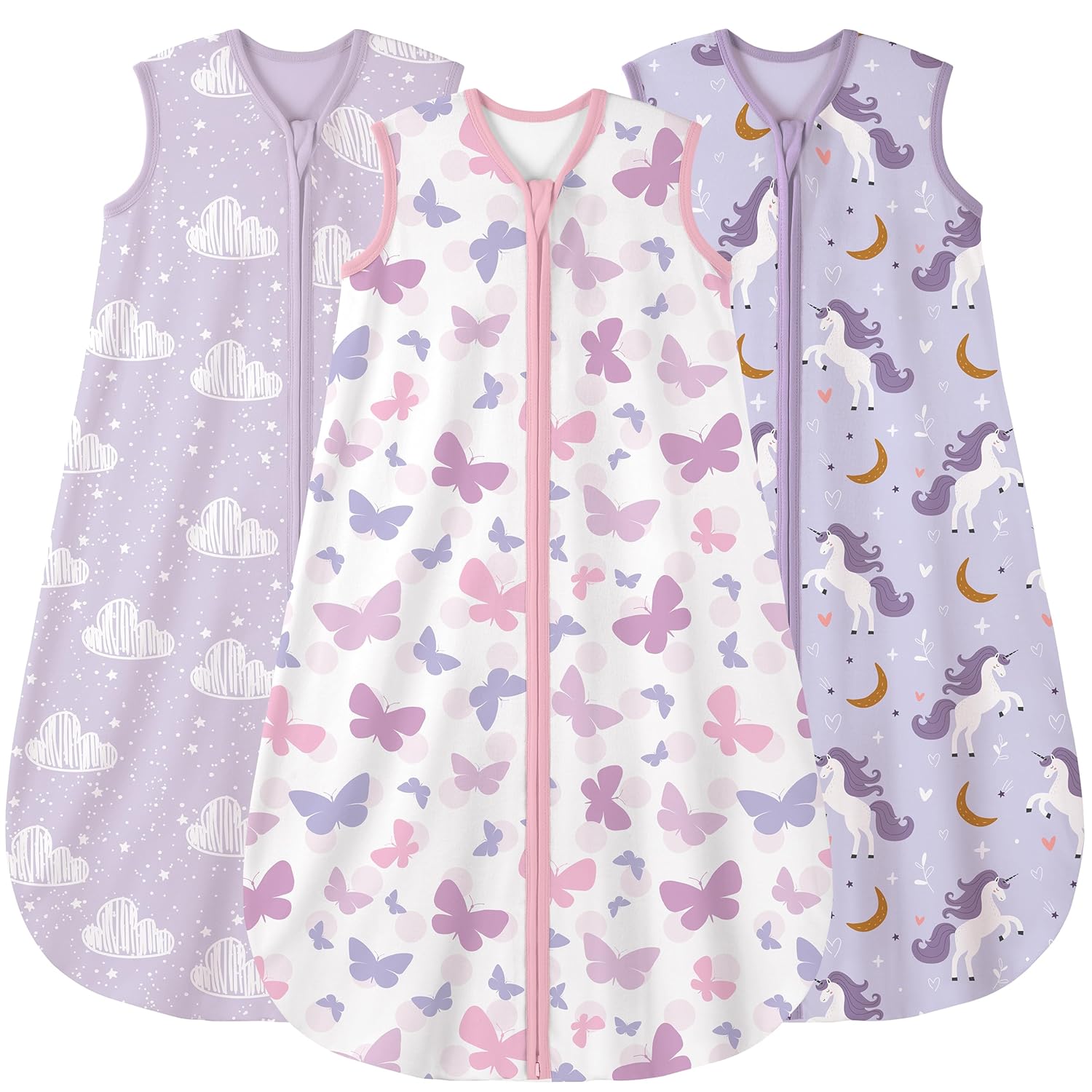 Yoofoss Baby Sleep Sack | 100% Organic Cotton Wearable Blanket for 0-6 Months | 2-Way Zipper, 3 Pack