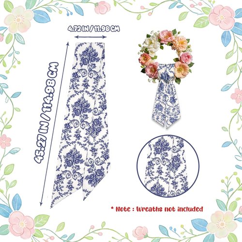 AZYM Wreath Sash Set - Elegant Blue Flower Ribbon for Indoor/Outdoor Door Decor | 2 Pcs