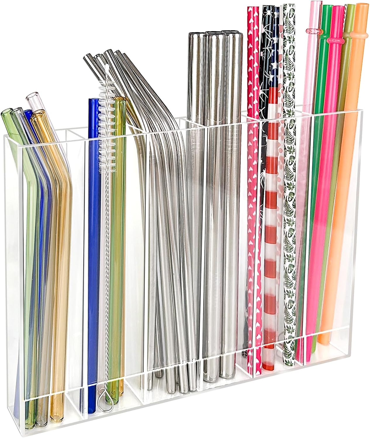 Skiennix 9.6” Large Acrylic Straw Holder - 6 Compartments, Easy to Clean, Reusable Tumbler Organizer