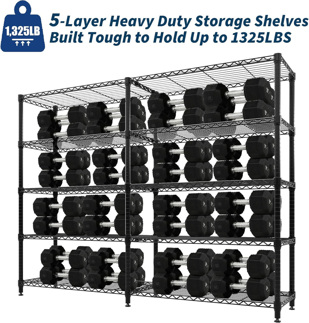 Skiennix 5-Tier Metal Shelving Unit - Heavy-Duty L-Shaped Kitchen Storage | 70.5" H x 59" W x 13.8" D