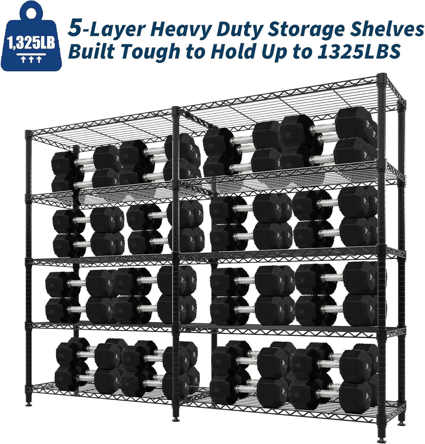 Skiennix 5-Tier Metal Shelving Unit - Heavy-Duty L-Shaped Kitchen Storage | 70.5" H x 59" W x 13.8" D