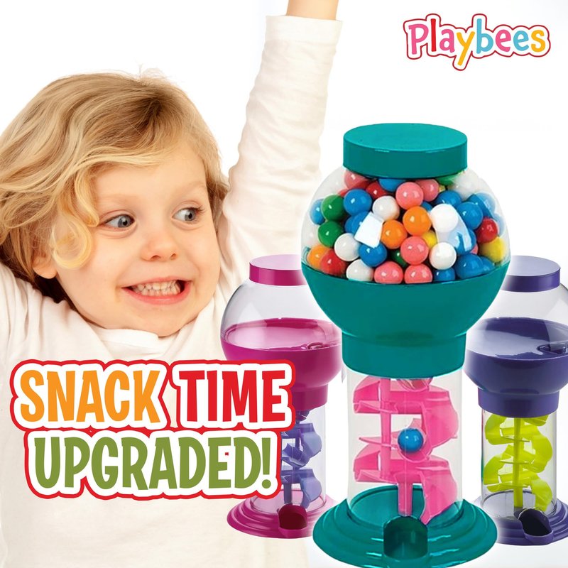 Playbees Twirling Gumball Machine - 3 Pack - 10 Inch - Gumballs Candy Dispenser for Kids - Candyland Party Favors and Supplies - Bubble Gum Machine for Birthday Party Decorations, Kids Parties