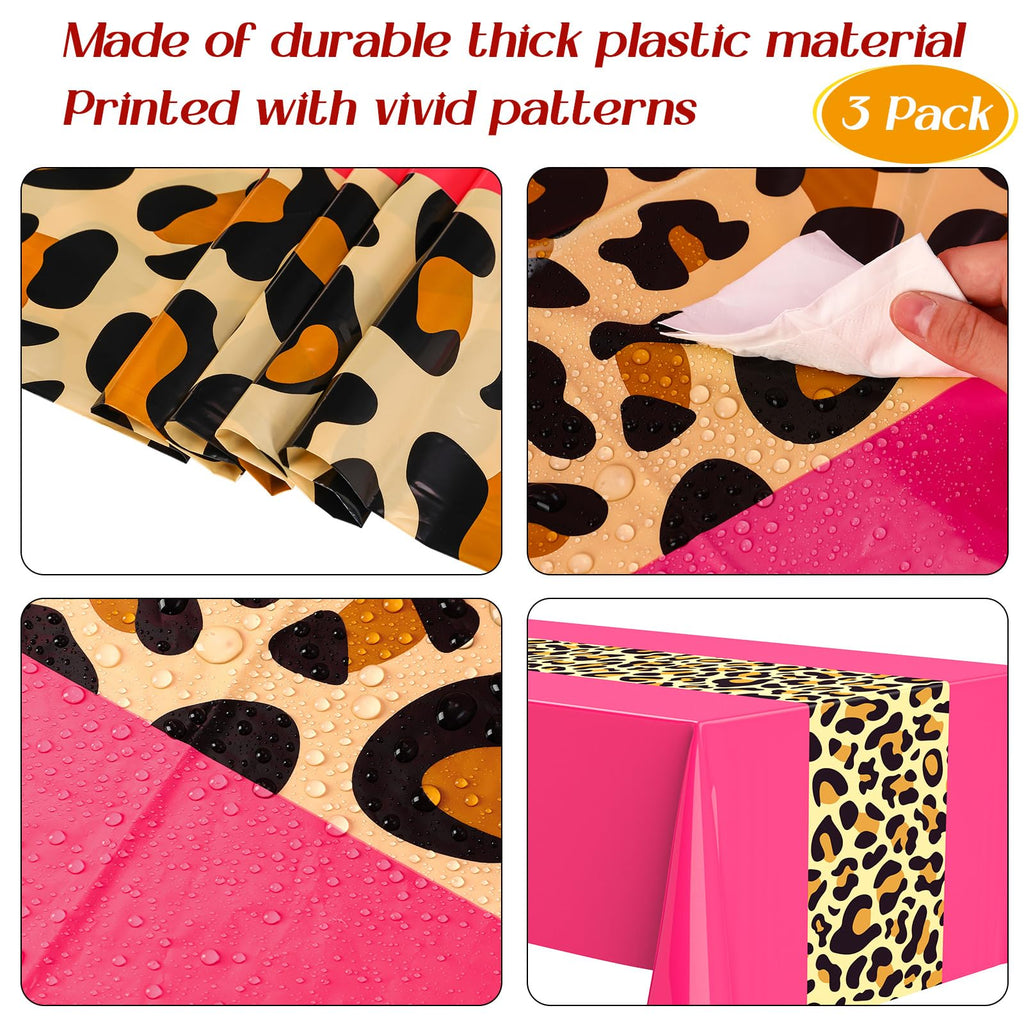 Buryeah Leopard Print Tablecloth 54 x 108'' Leopard Plastic Table Cover Disposable Safari Animal Cheetah Print Party Decorations for Baby Shower Wedding Birthday Party Favors(Hot Pink)