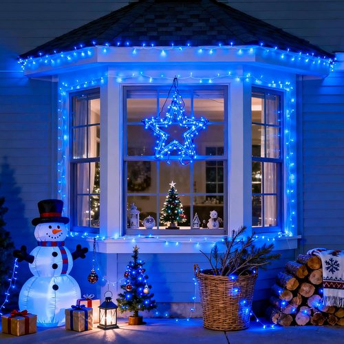 JMEXSUSS 100 LED Blue Christmas Lights - 33ft Connectable Fairy String Lights with 8 Modes for Indoor/Outdoor Use