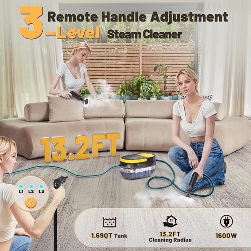 Gautye Steam Cleaner - Portable 15s Heat-Up Steamer with 3 Adjustable Levels & 15 Accessories | 1.69 Quart Tank