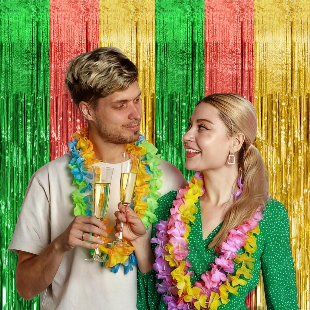 Skiennix Hawaii Party Backdrop Decorations - Vibrant Foil Fringe Curtains | 10 Pack for Summer Celebrations
