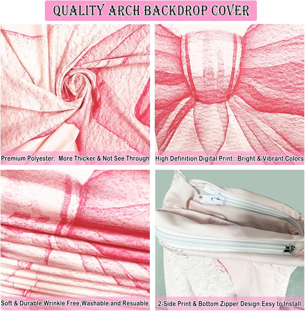 Sensfun Pink Bow Arch Backdrop - 2-Sided Pastel Pink Bowknot Cover for Girls' Birthday & Bridal Showers | 2.6x6ft
