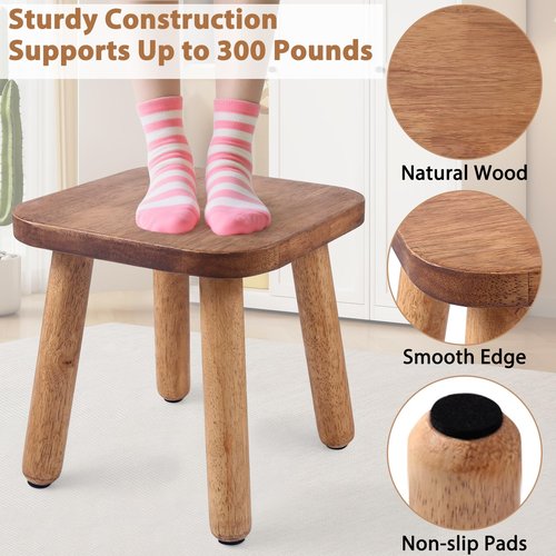Wesketch 9.3 Inch Wooden Step Stool for Adults and Toddlers, Portable & Sturdy, Plant Stool with Four Detachable and Assembled Legs for Playroom, Kitchen, Bedroom, Bathtub-Walnut