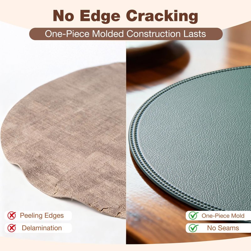 Rinpon Round Vinyl Black Placemats Set of 6, Faux Leather Waterproof Wipeable Heat Resistant Place Mats, Washable Table Mats for Halloween, Thanksgiving & Christmas Dinner(Black)