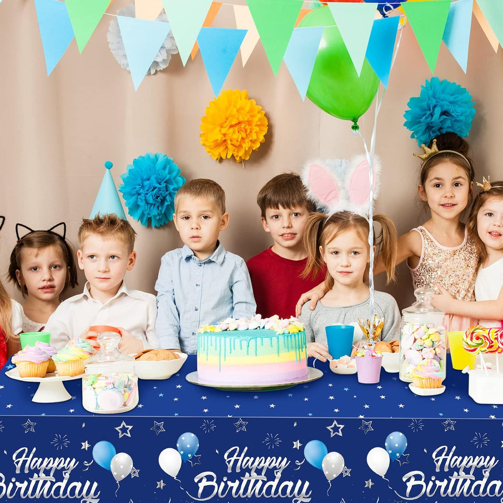 Tegeme Navy Blue Party Supplies - Happy Birthday Tablecloths with Starry Confetti | 3 Pack for Kids' Celebrations