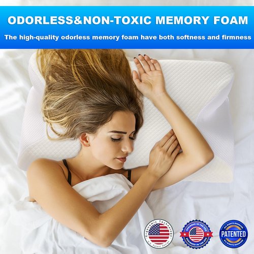 Cotkkstt Cervical Pillow for Neck and Shoulder,Butterfly Pillow,Memory Foam Pillow with Pillowcase,Osteoarthritis Cervical Pillow for Neck Pain Relief.