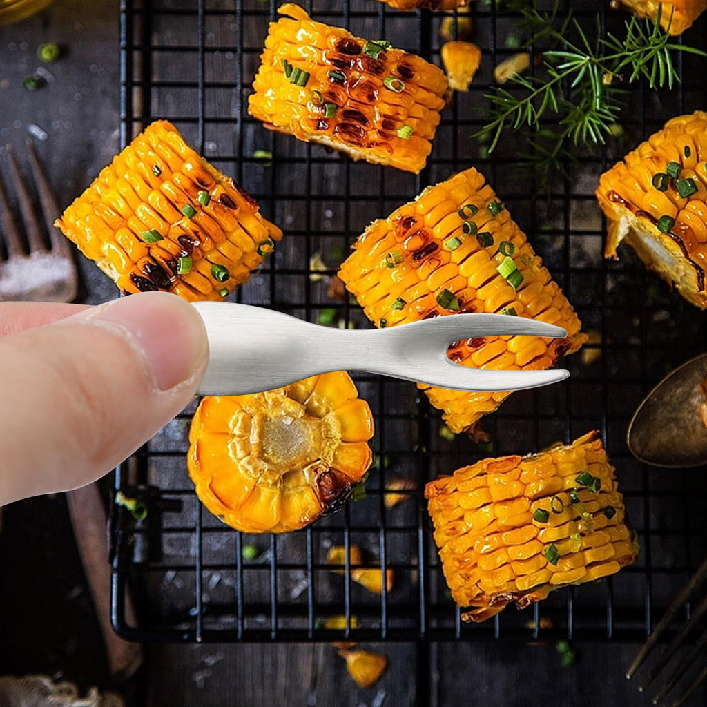 Vkinman 20 Pack Corn Holders Stainless Steel Corn Holders Corn on The Cob Skewers Twin Prong Sweet Corn Holder for BQ Camping Outdoor Kitchen Tool
