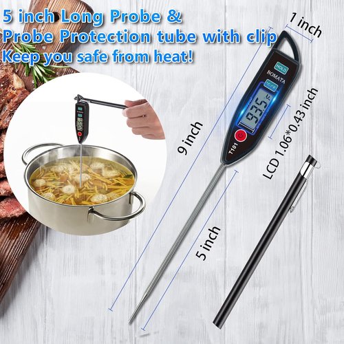 BOMATA Digital Water Thermometer - Instant Read Waterproof Food Thermometer with Long Probe | Black T101