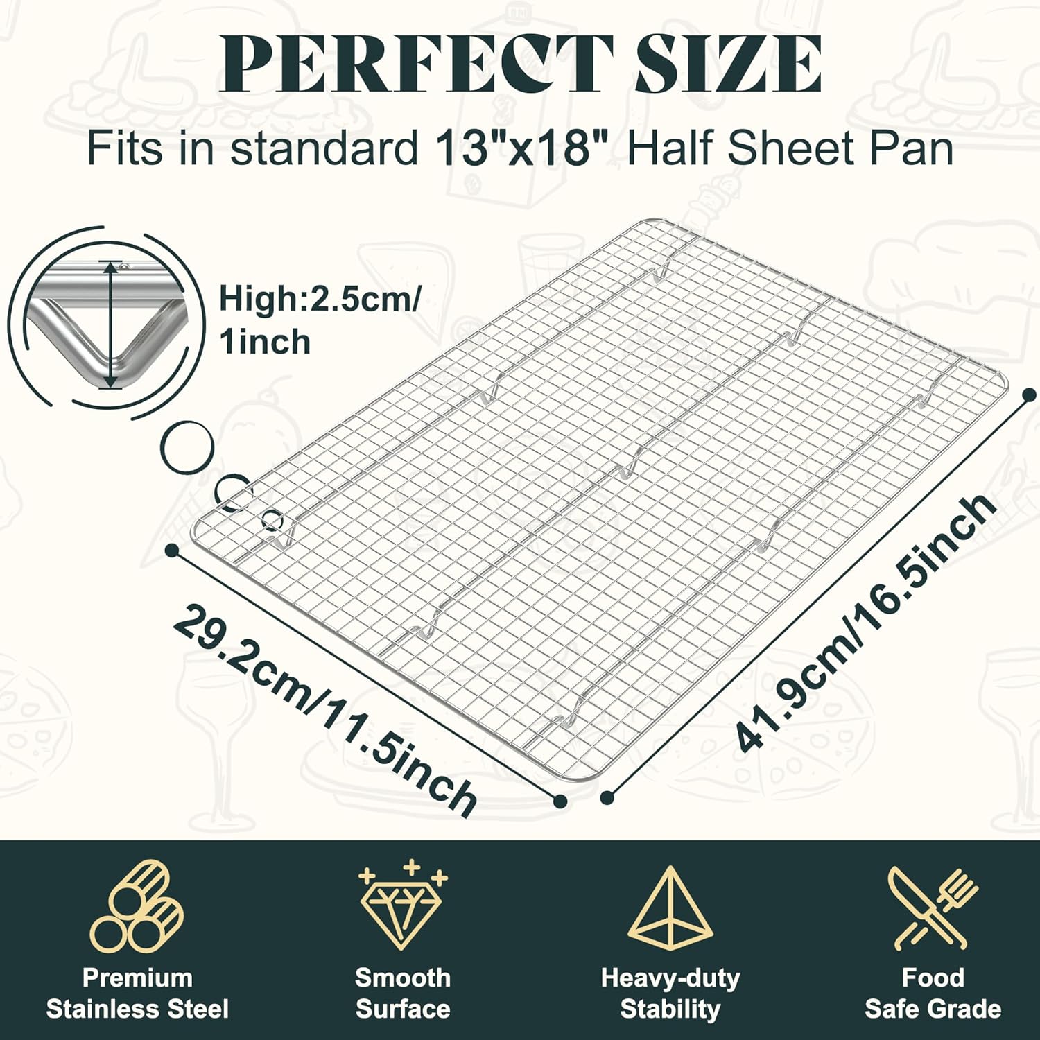Premium Stainless Steel Cooling Racks by [Brand Name] - Oven Safe, Heavy Duty, 11.5"x16.5" | Set of 2 for Baking & Roasting