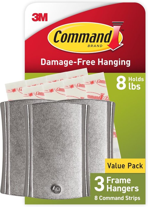 Command 8 lb Jumbo Picture Hanger - Damage-Free Hanging with 3 Frame Hangers & 8 Command Strips