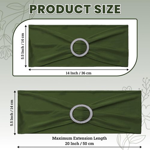 MDS Spandex Chair Sashes - Universal Fit Elastic Stretch Bands with Buckle for Weddings | Olive Green, Pack of 250