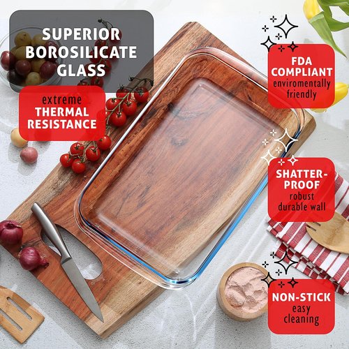 EATEX 8-Piece Deep Glass Casserole Dishes - Oven Safe Bakeware with Plastic Lids | Ideal for Lasagna & Leftovers