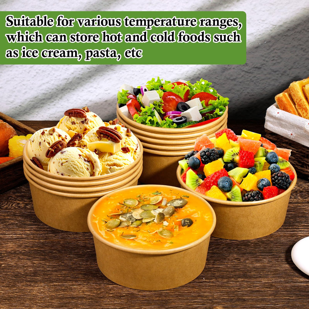 Giwrmu 50 pcs 37oz Disposable Meal Prep Containers with Lids, Disposable Paper Bowls with Clear Lids, Round Shape Kraft Food Containers Suit for BBQ, Gatherings and Parties