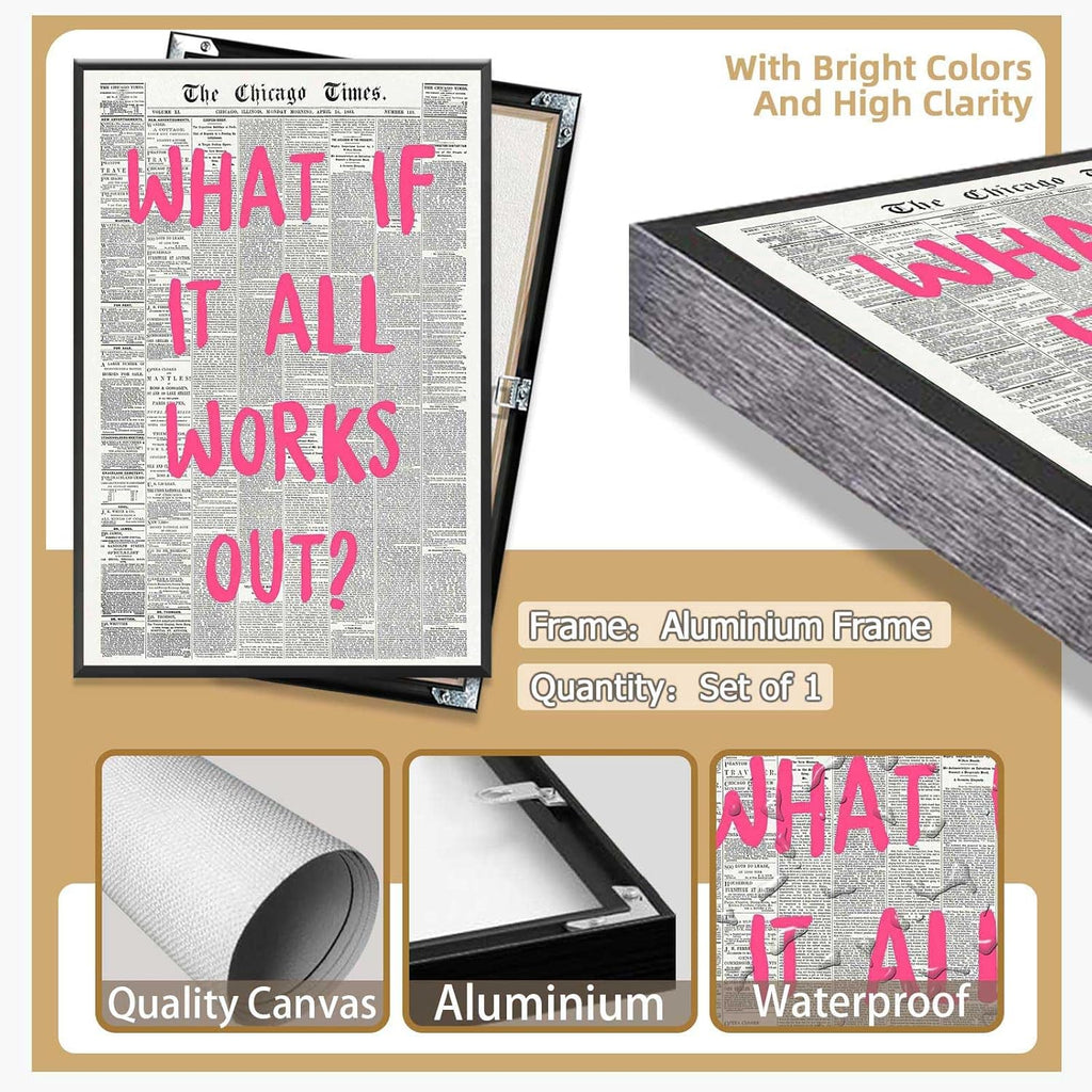 Retro Newspaper Poster - Positive Affirming Quote Canvas Wall Art by What If It All Works Out | 8x12in Framed