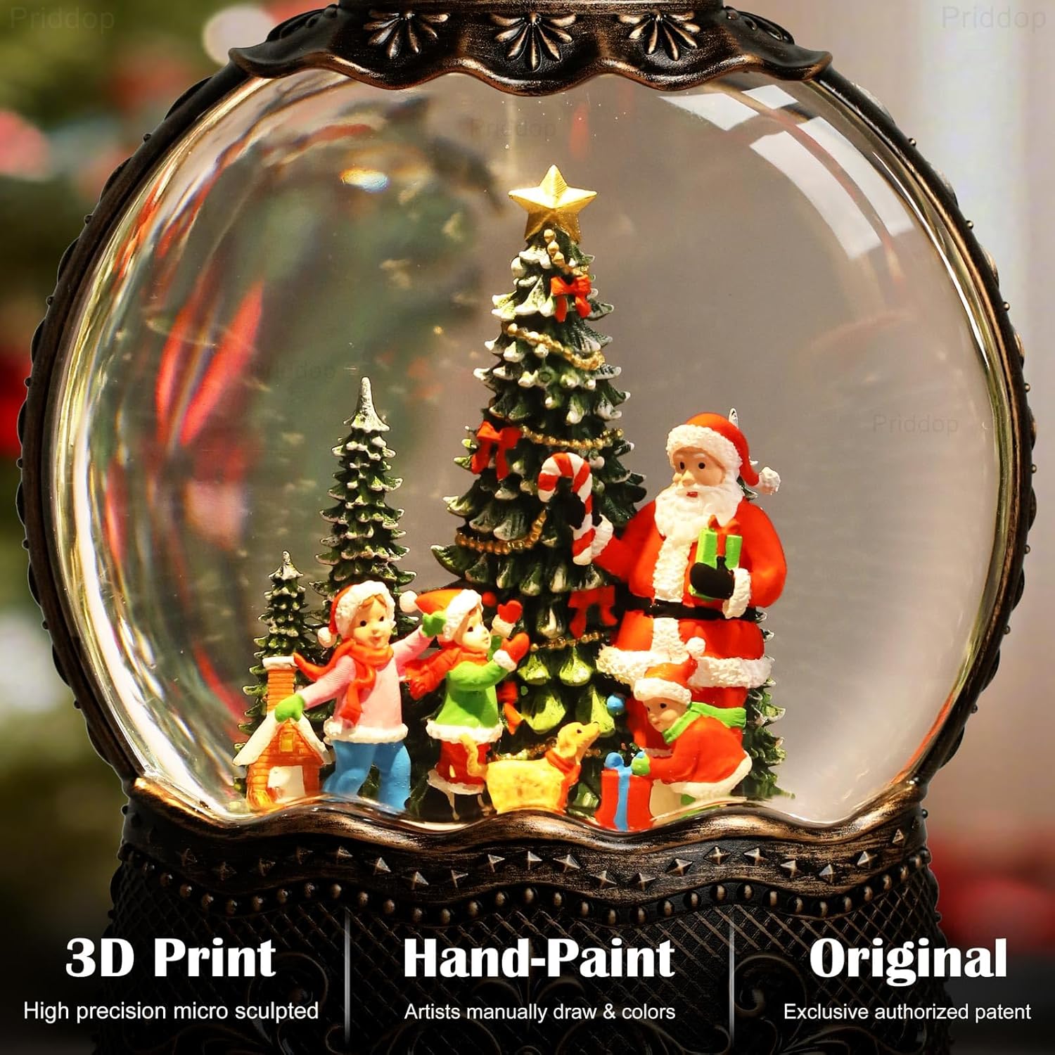 Priddop Santa Snow Globe | Musical Christmas Decoration with Glitter Snowfall - 10.6 Inch